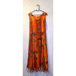 Women's Magic Rangoli Dress Free Size Orange Black Print